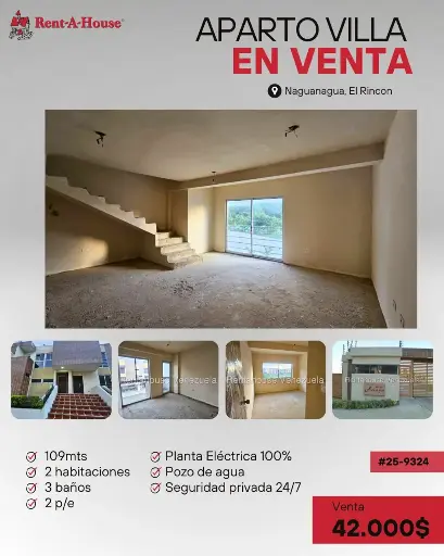 [25-9324] Aparto Villa 109 m2, Naguanagua, El Rincón